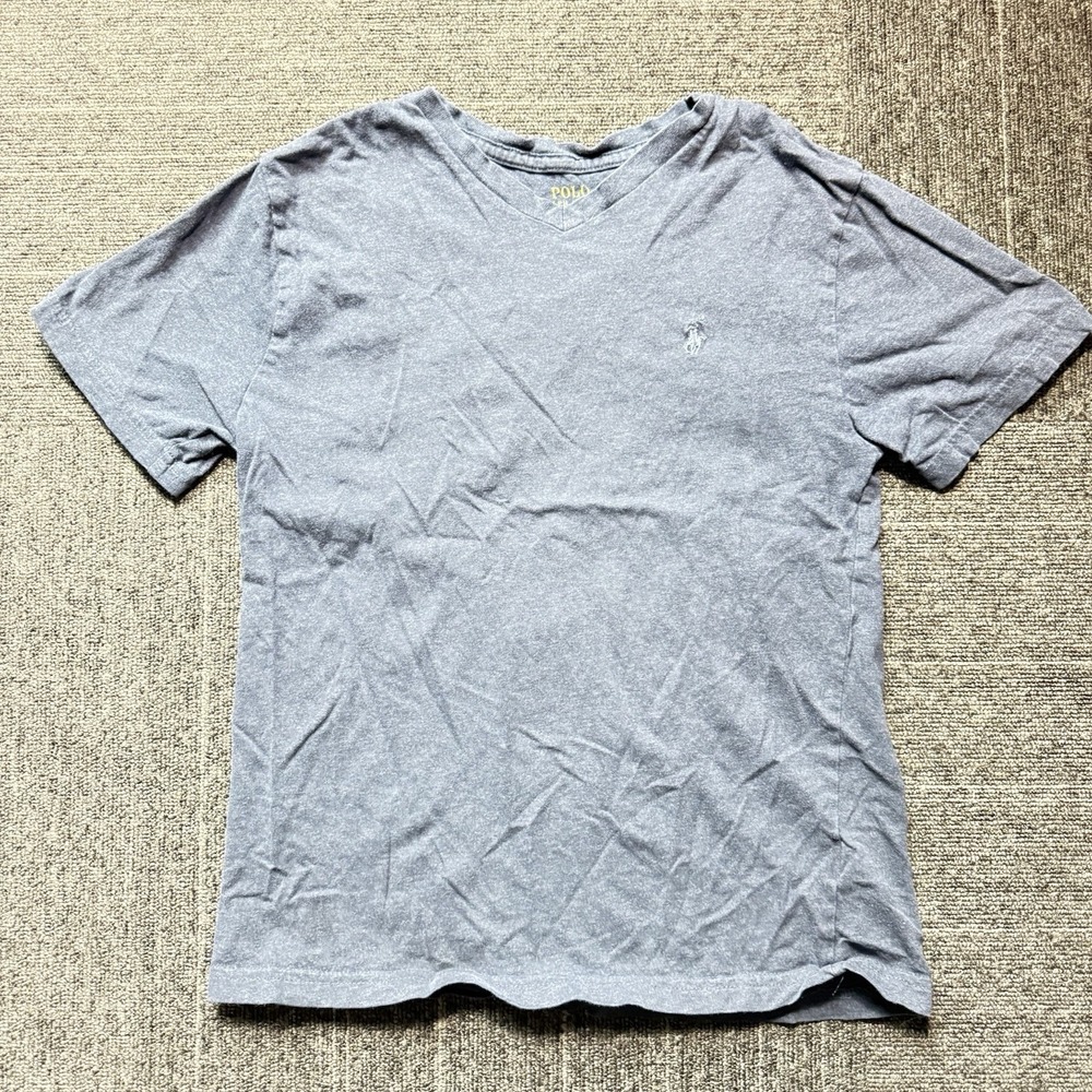 Polo Ralph Lauren Shirt Size 10-12 V Neck Blue Pony
